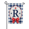 Patriotic Blue Gingham Monogram Double Sided Garden Flag
