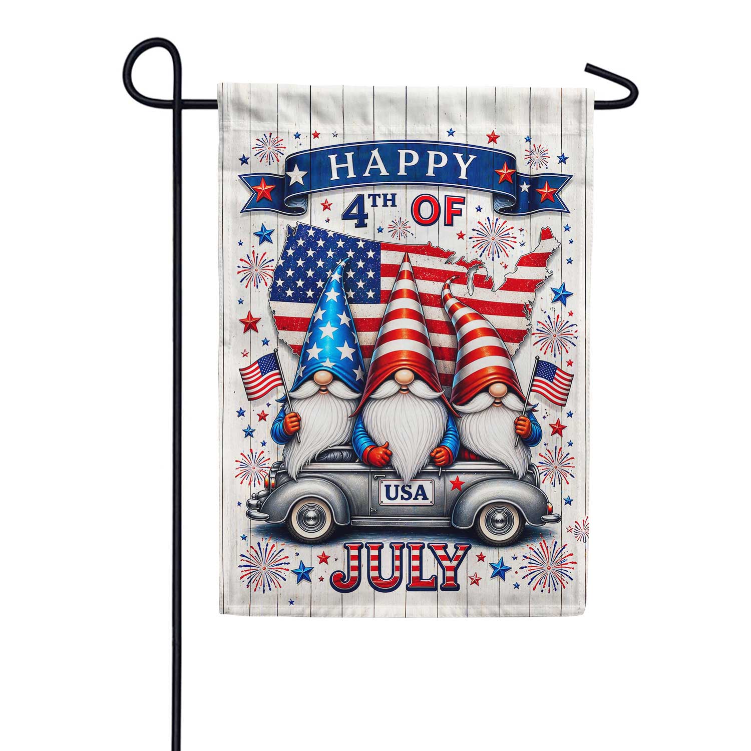 Patriotic Gnomes Happy 4th of July USA Garden Flag