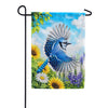 Blue Jay in Flight with Sunflowers Garden Flag