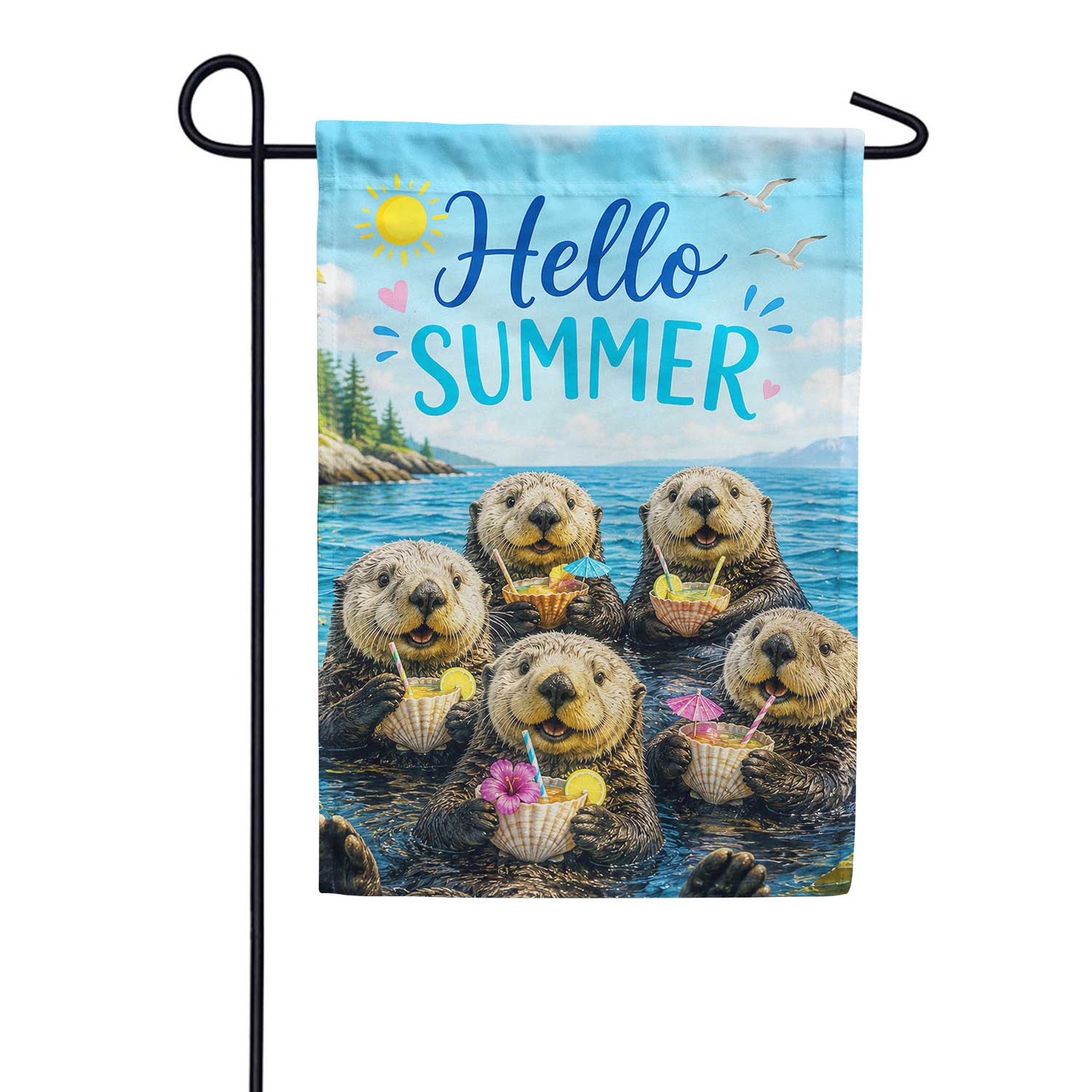 Hello Summer Sea Otters Garden Flag
