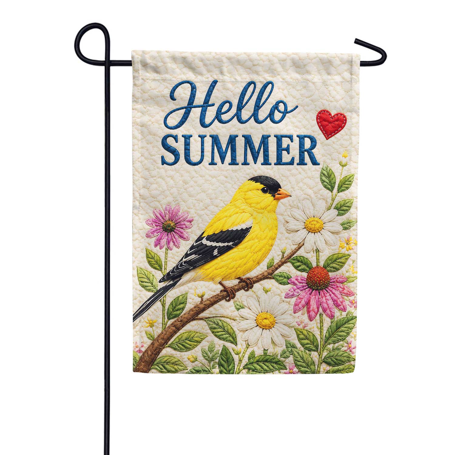 Hello Summer Yellow Goldfinch Floral Garden Flag
