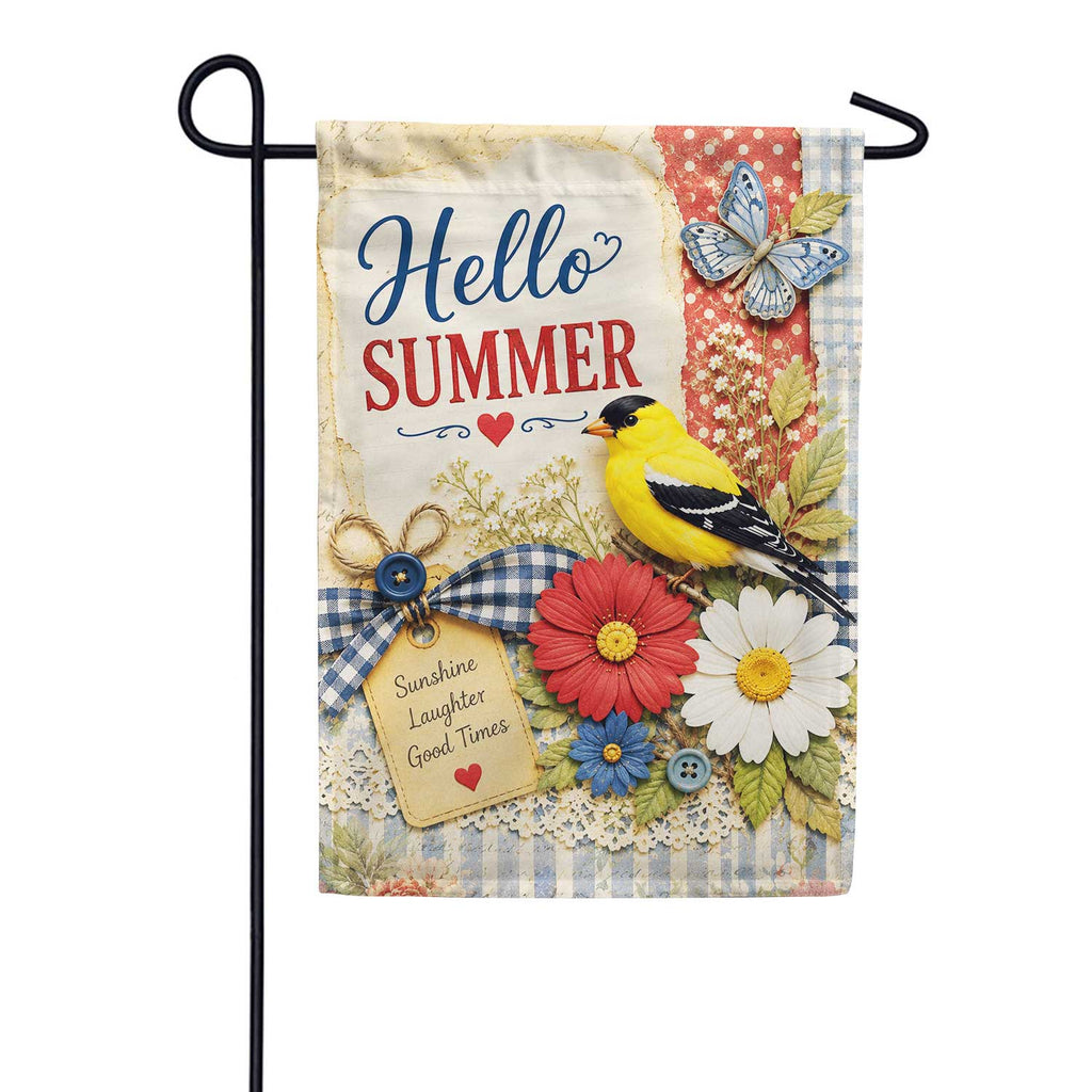 Hello Summer Goldfinch Floral Welcome Garden Flag