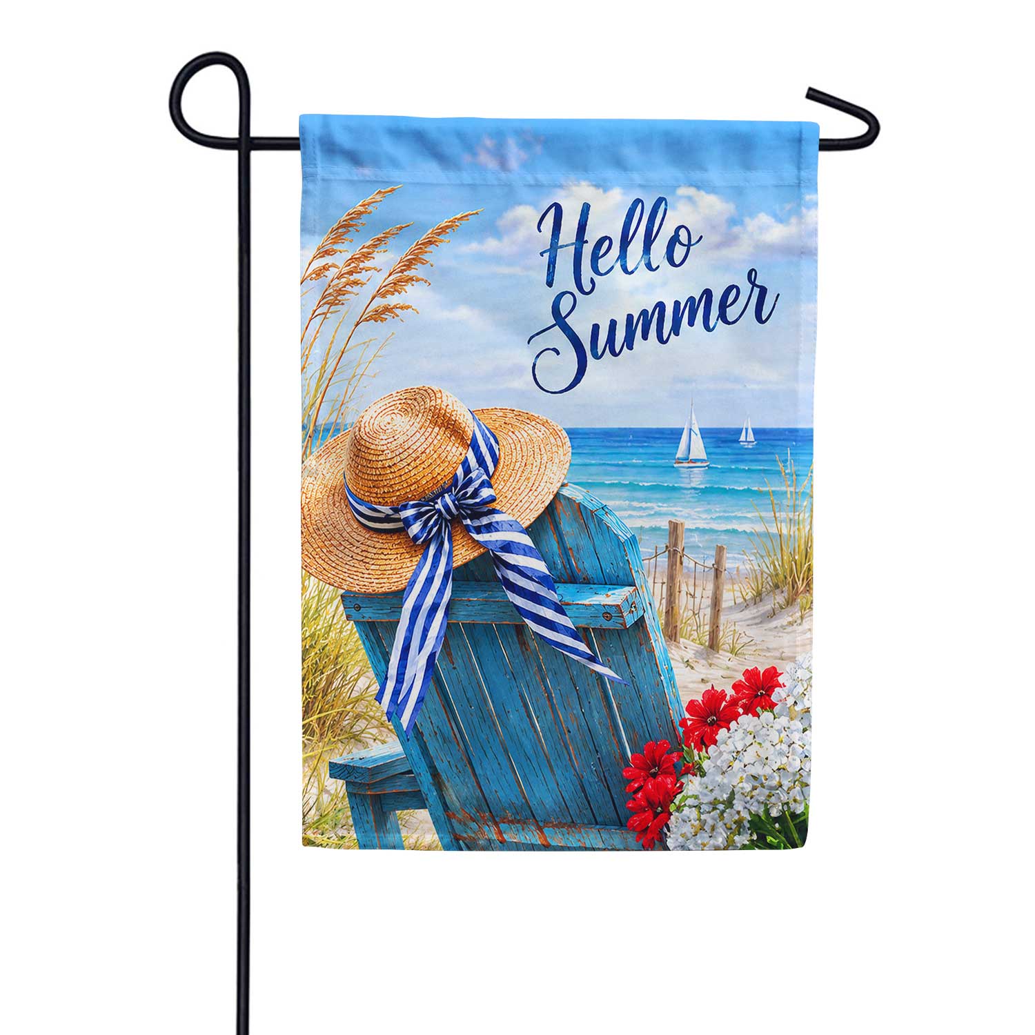 Hello Summer Beach Chair Coastal Garden Flag