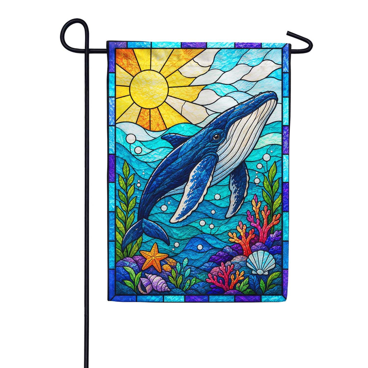 Stained Glass Humpback Whale Garden Flag