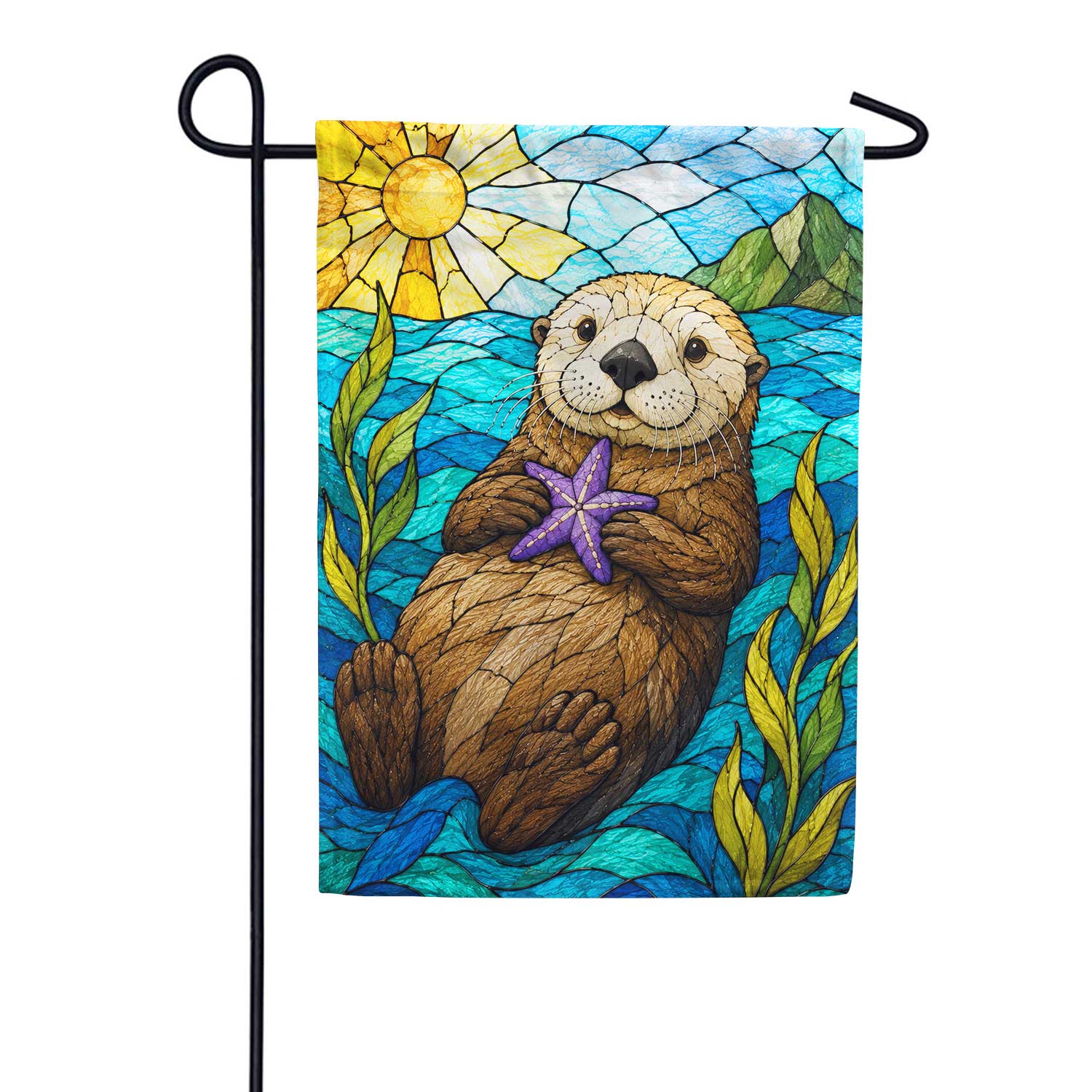Stained Glass Sea Otter with Starfish Garden Flag