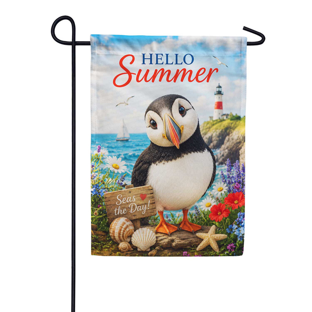 Hello Summer Puffin Garden Flag