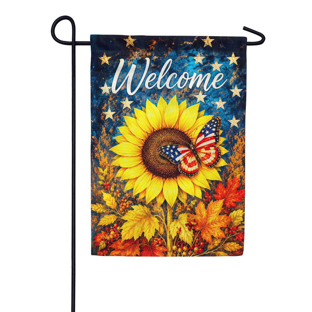 Welcome Patriotic Sunflower Garden Flag
