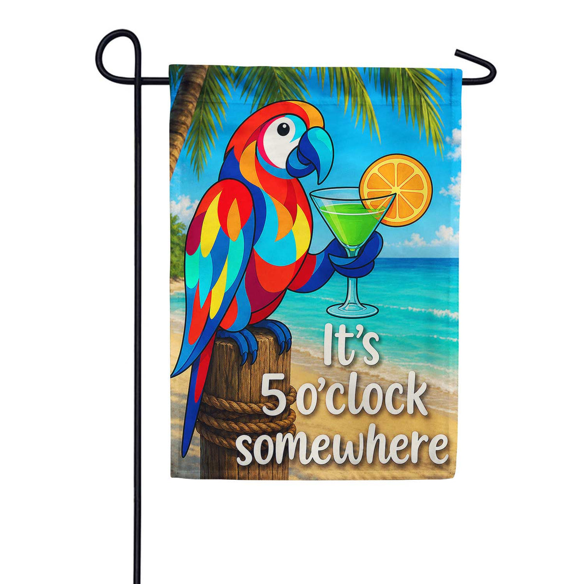 It's 5 O'Clock Somewhere Tropical Parrot Garden Flag