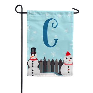 Let It Snow Backyard Snowmen Monogram Double Sided Garden Flag