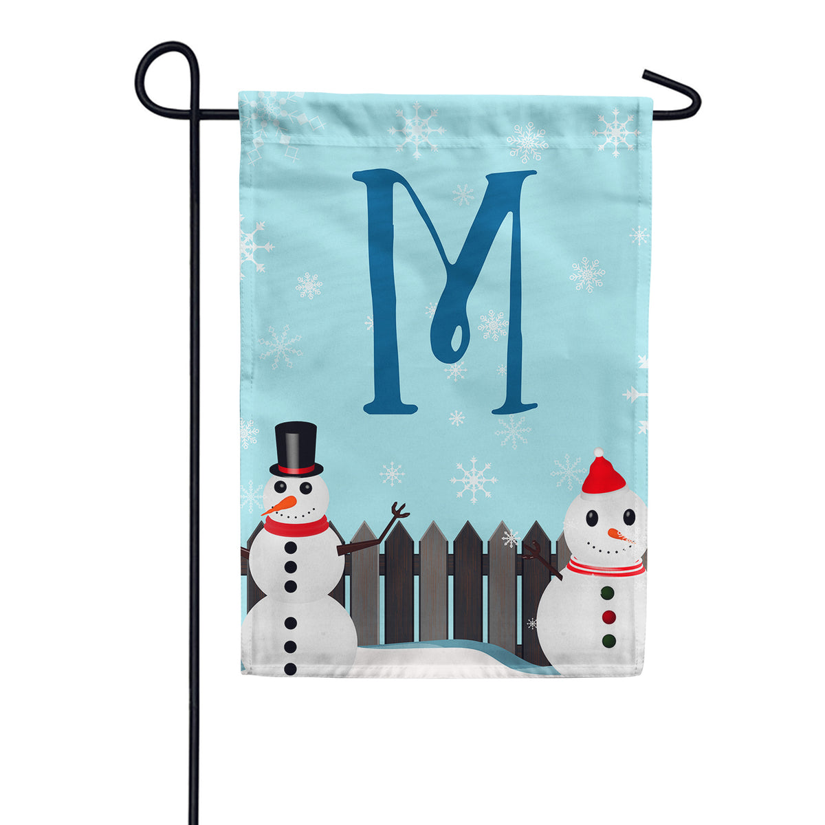 Let It Snow Backyard Snowmen Monogram Double Sided Garden Flag
