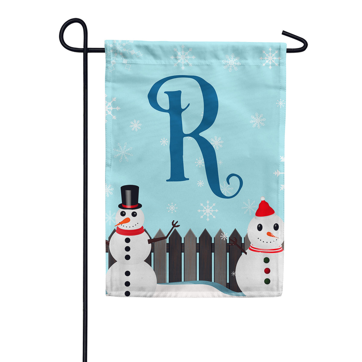 Let It Snow Backyard Snowmen Monogram Double Sided Garden Flag