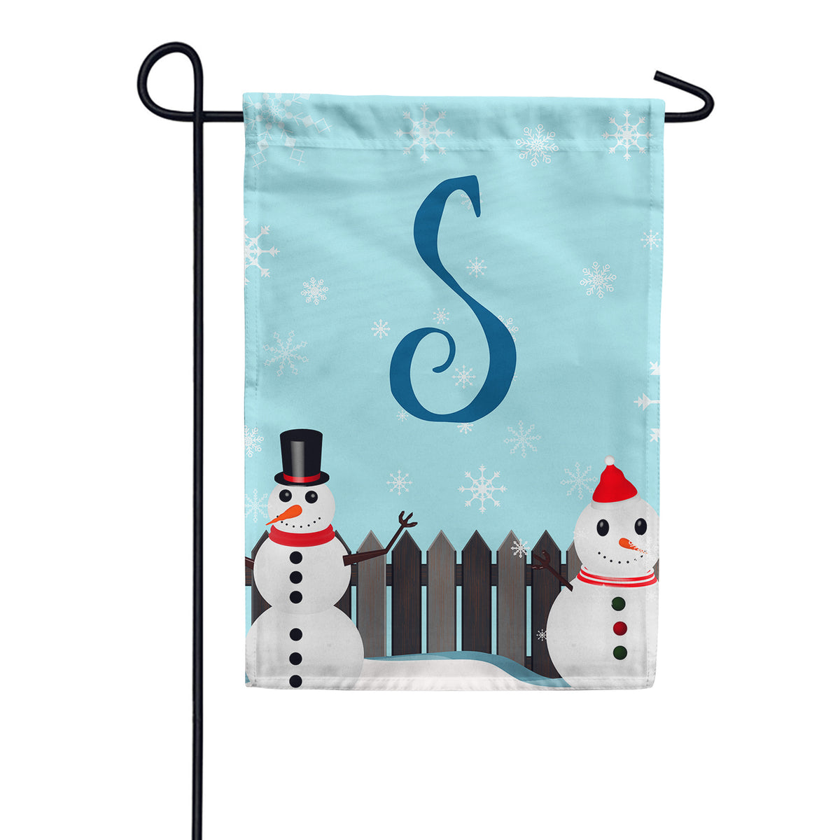 Let It Snow Backyard Snowmen Monogram Double Sided Garden Flag