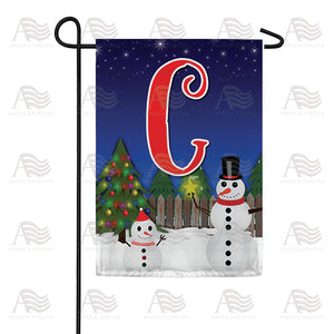 Snowman Christmas Tree Monogram Double Sided Garden Flag