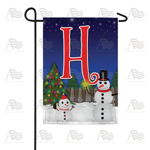 Snowman Christmas Tree Monogram Double Sided Garden Flag