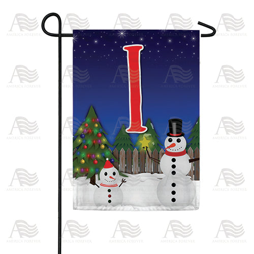 Snowman Christmas Tree Monogram Double Sided Garden Flag