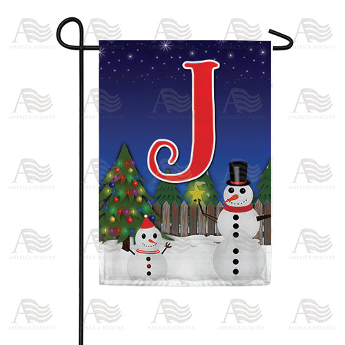 Snowman Christmas Tree Monogram Double Sided Garden Flag