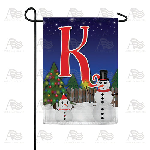 Snowman Christmas Tree Monogram Double Sided Garden Flag