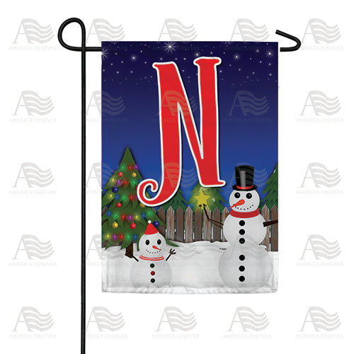 Snowman Christmas Tree Monogram Double Sided Garden Flag