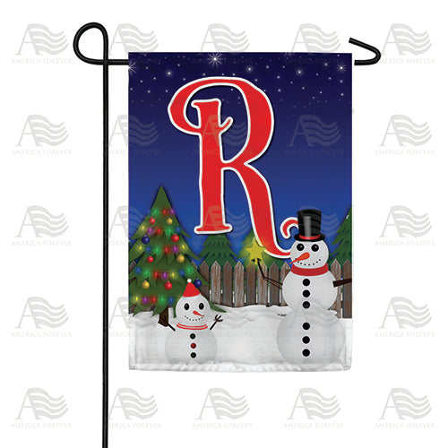 Snowman Christmas Tree Monogram Double Sided Garden Flag