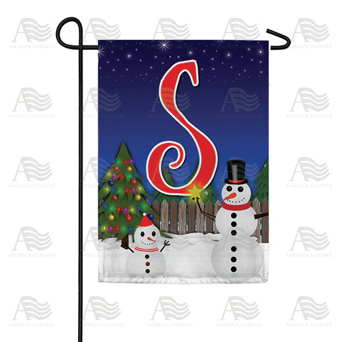 Snowman Christmas Tree Monogram Double Sided Garden Flag