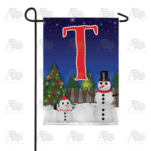 Snowman Christmas Tree Monogram Double Sided Garden Flag