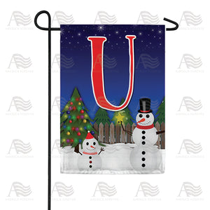 Snowman Christmas Tree Monogram Double Sided Garden Flag