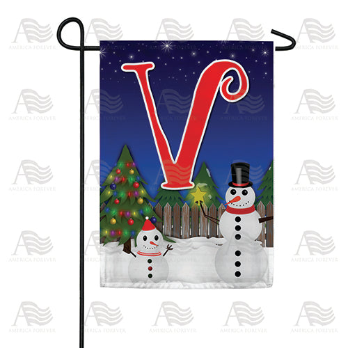 Snowman Christmas Tree Monogram Double Sided Garden Flag