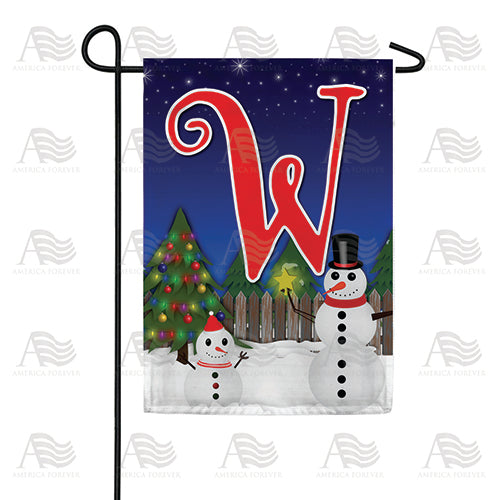 Snowman Christmas Tree Monogram Double Sided Garden Flag