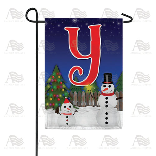 Snowman Christmas Tree Monogram Double Sided Garden Flag