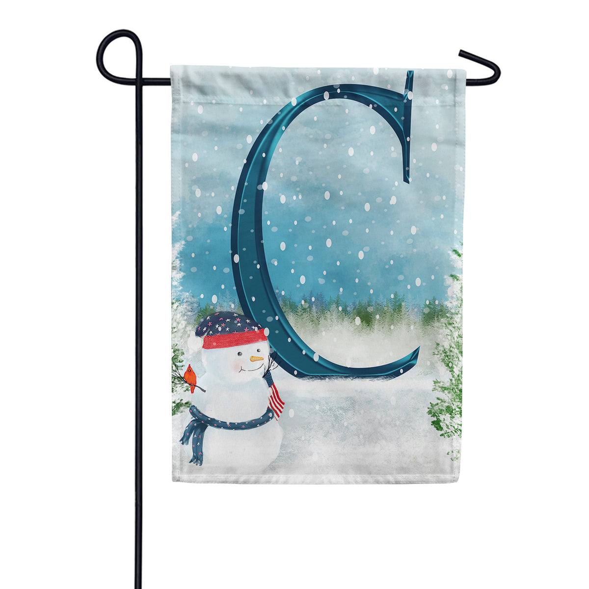 Let It Snow Watercolor Monogram Double Sided Garden Flag