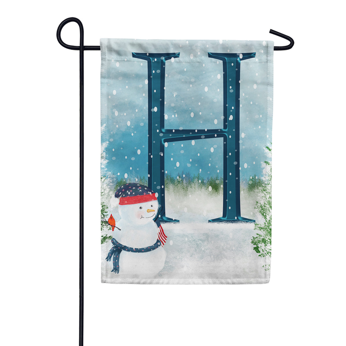 Let It Snow Watercolor Monogram Double Sided Garden Flag