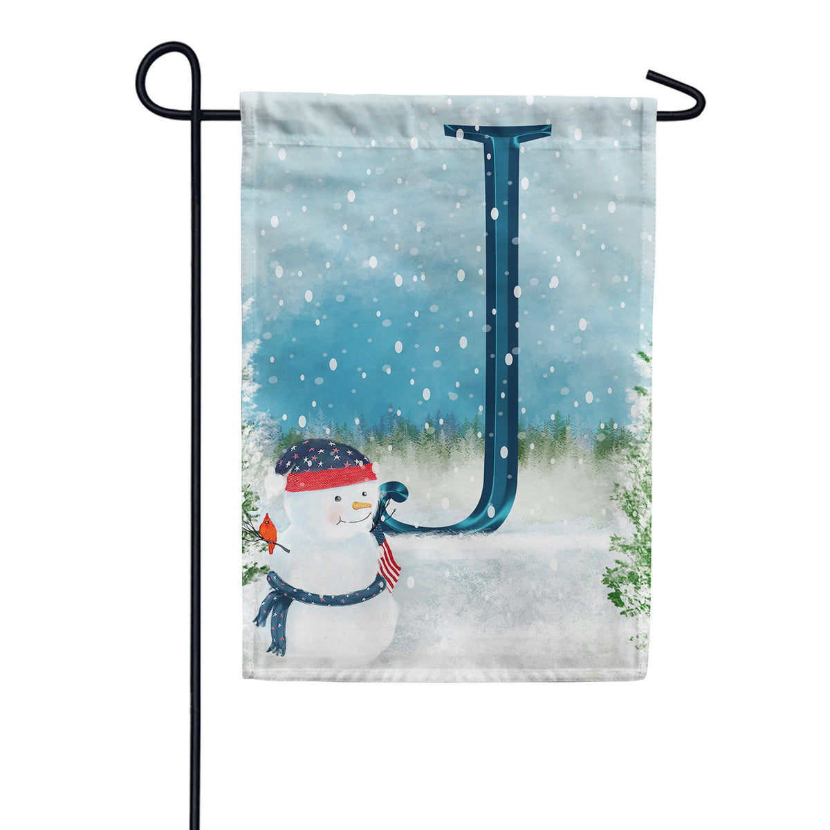 Let It Snow Watercolor Monogram Double Sided Garden Flag
