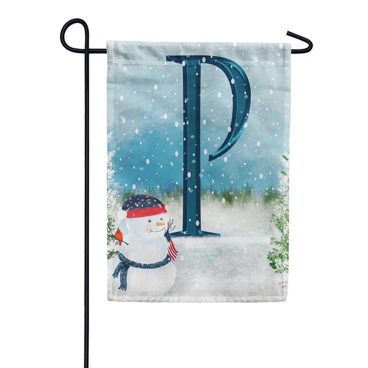 Let It Snow Watercolor Monogram Double Sided Garden Flag