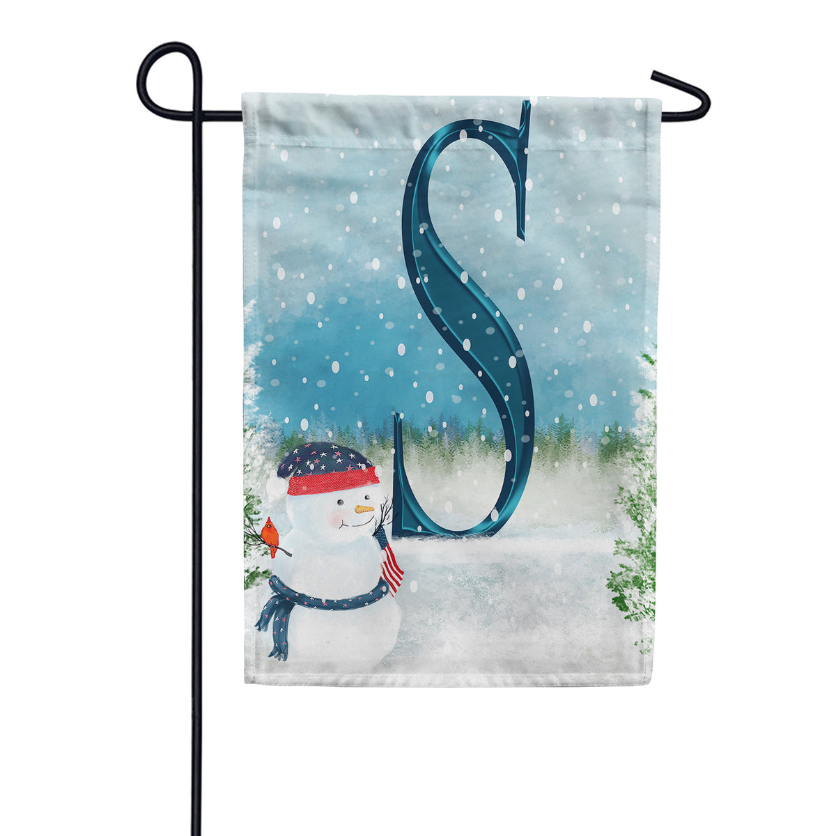 Let It Snow Watercolor Monogram Double Sided Garden Flag