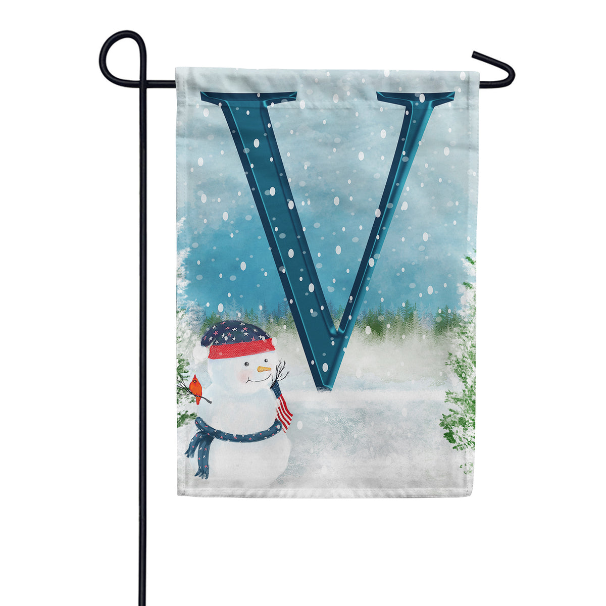 Let It Snow Watercolor Monogram Double Sided Garden Flag