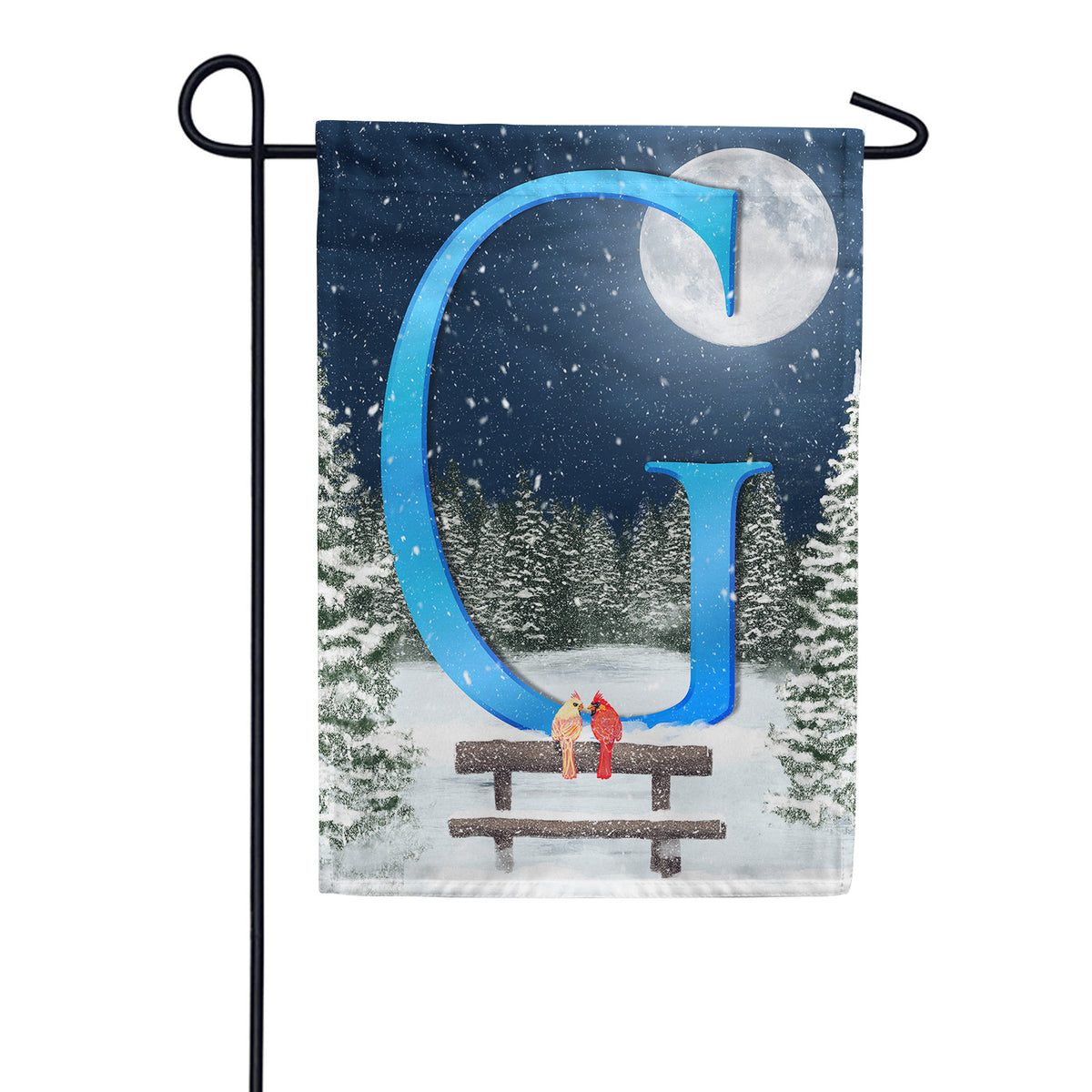 Winter Moon Double Sided Monogram Garden Flag