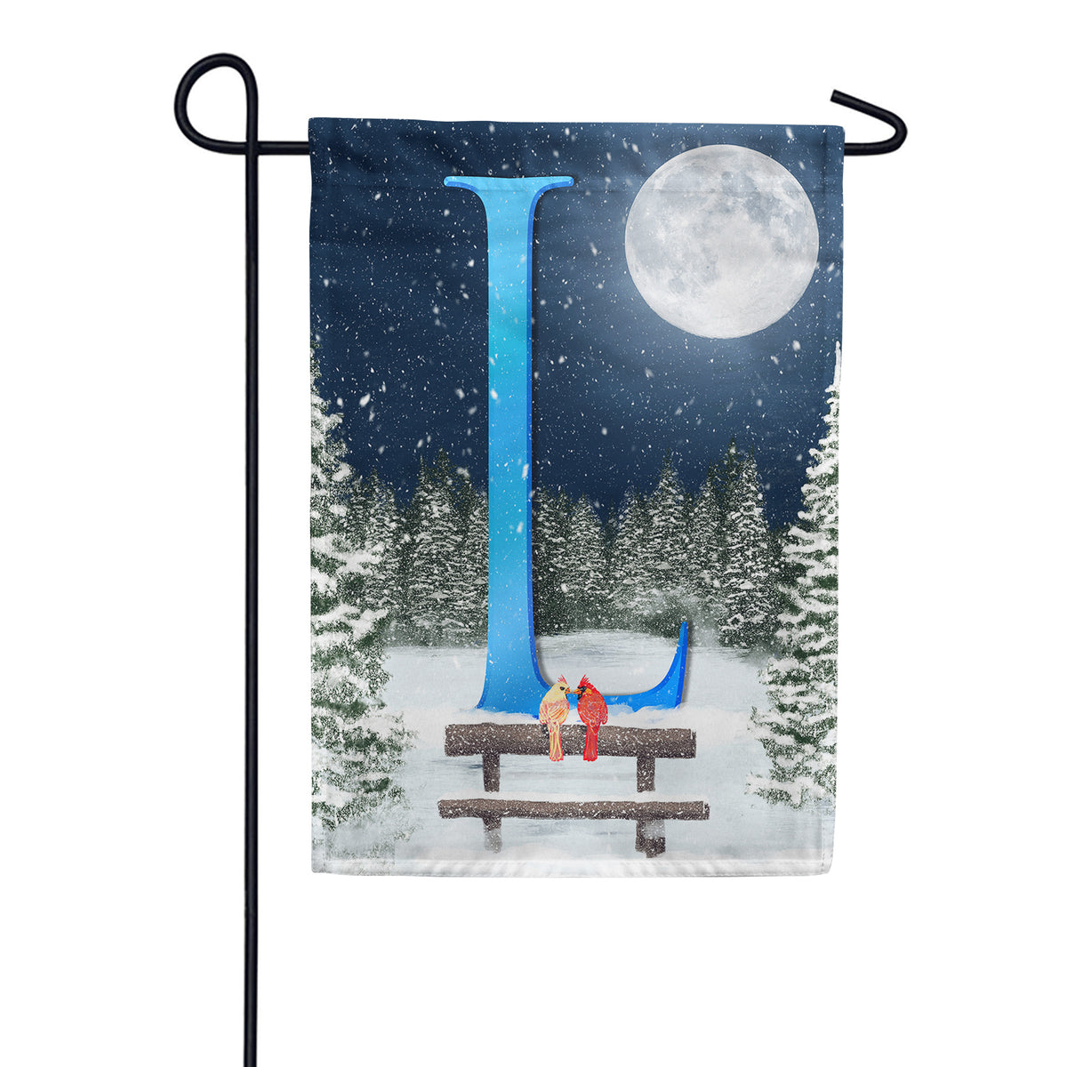 Winter Moon Double Sided Monogram Garden Flag