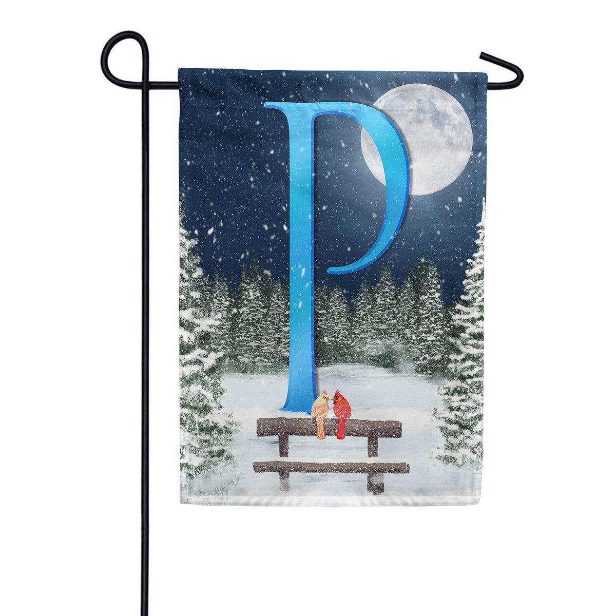 Winter Moon Double Sided Monogram Garden Flag