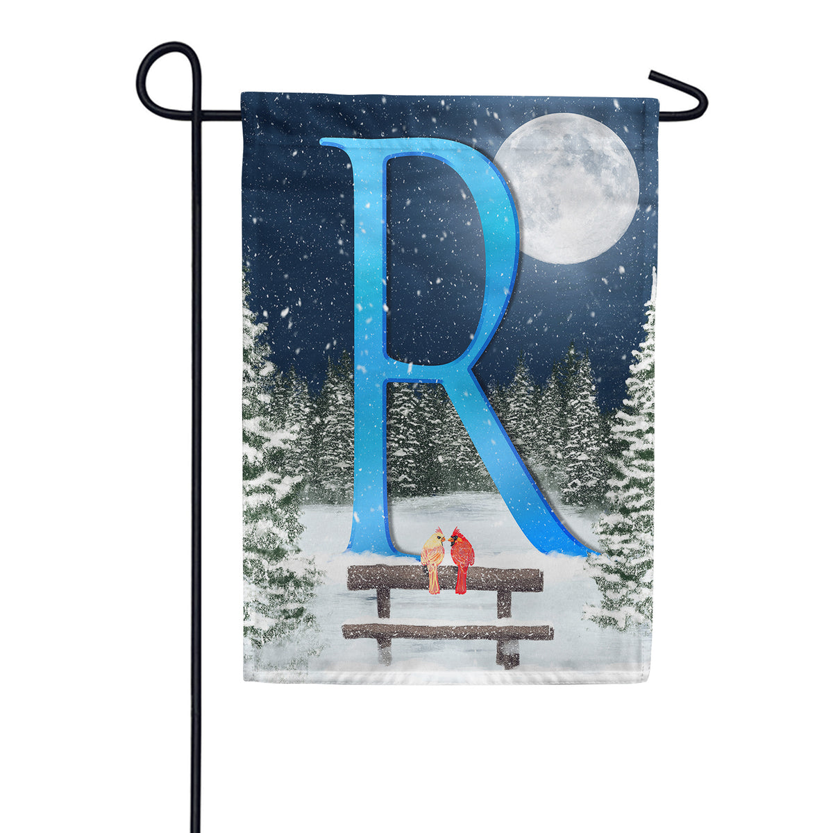 Winter Moon Double Sided Monogram Garden Flag