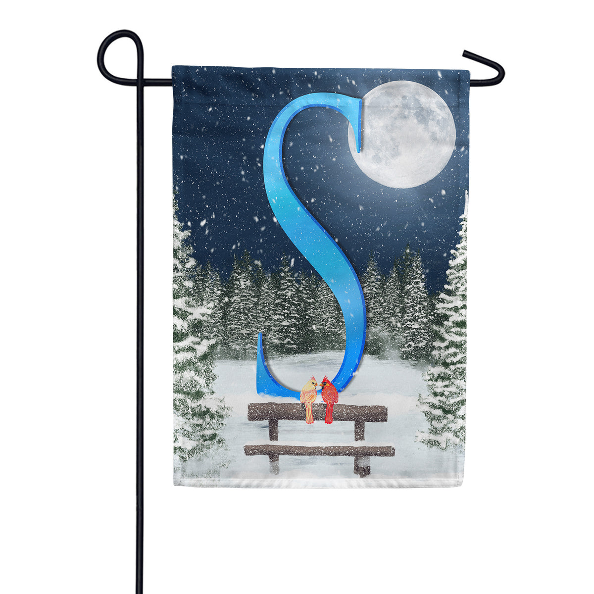 Winter Moon Double Sided Monogram Garden Flag