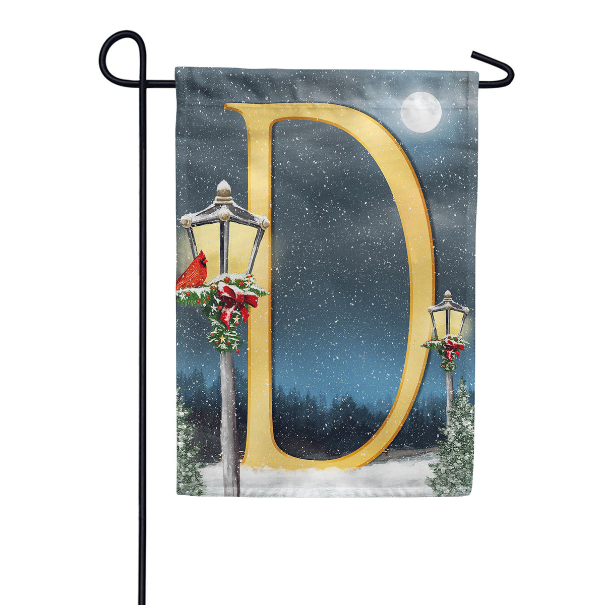 Winter Lamp Warmth Double Sided Monogram Garden Flag