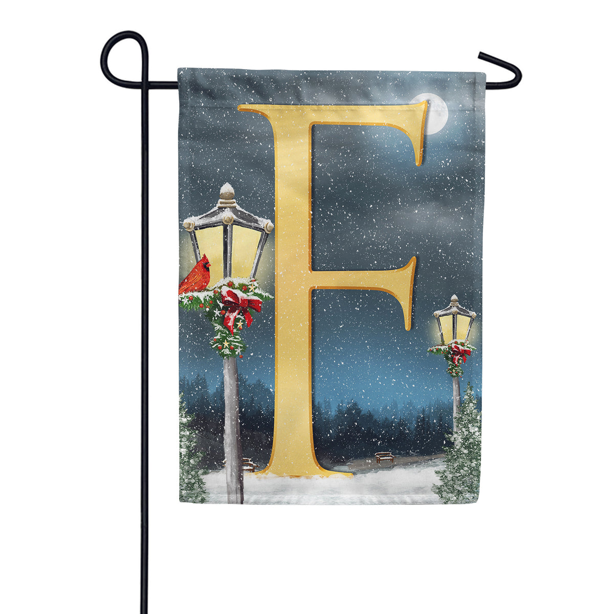 Winter Lamp Warmth Double Sided Monogram Garden Flag