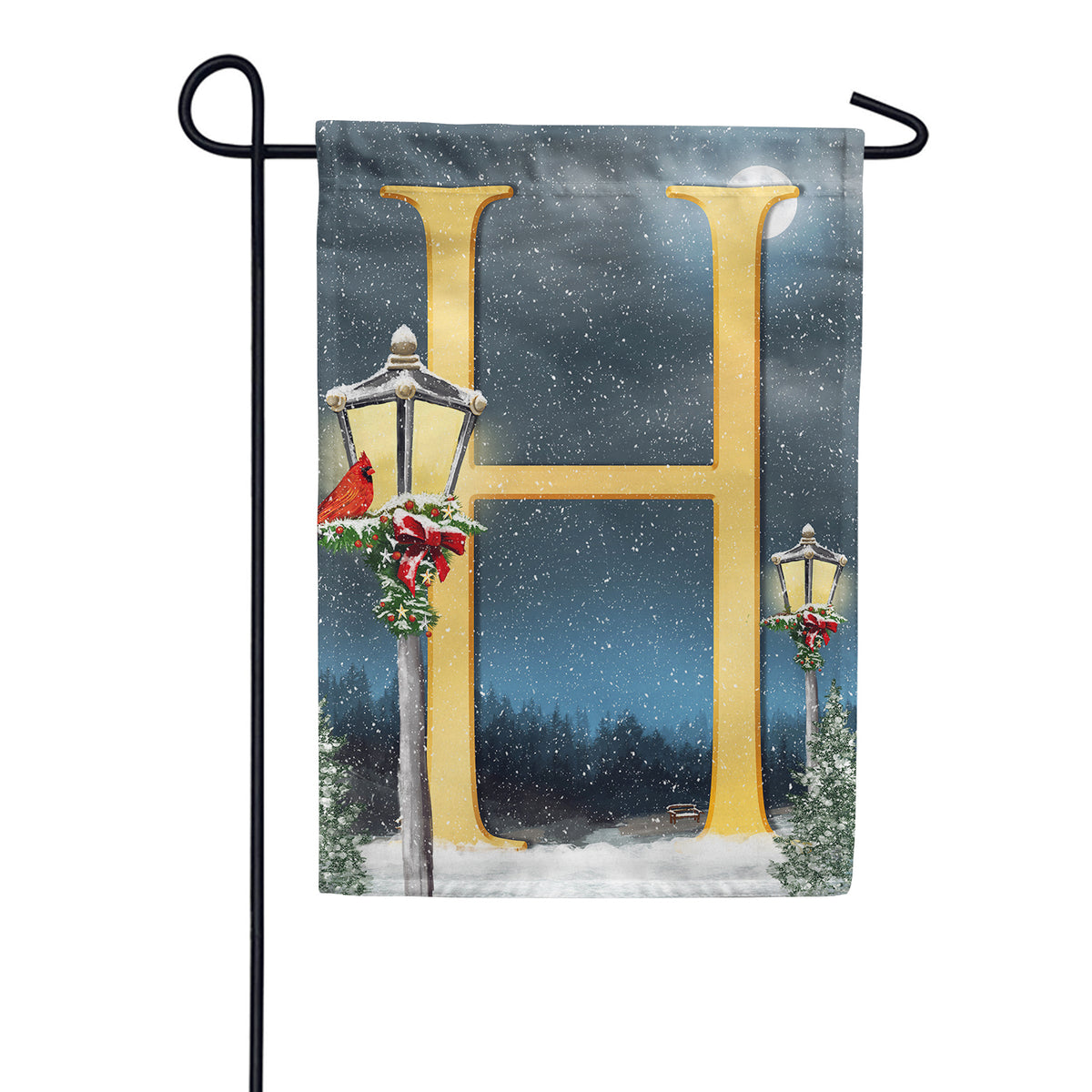 Winter Lamp Warmth Double Sided Monogram Garden Flag