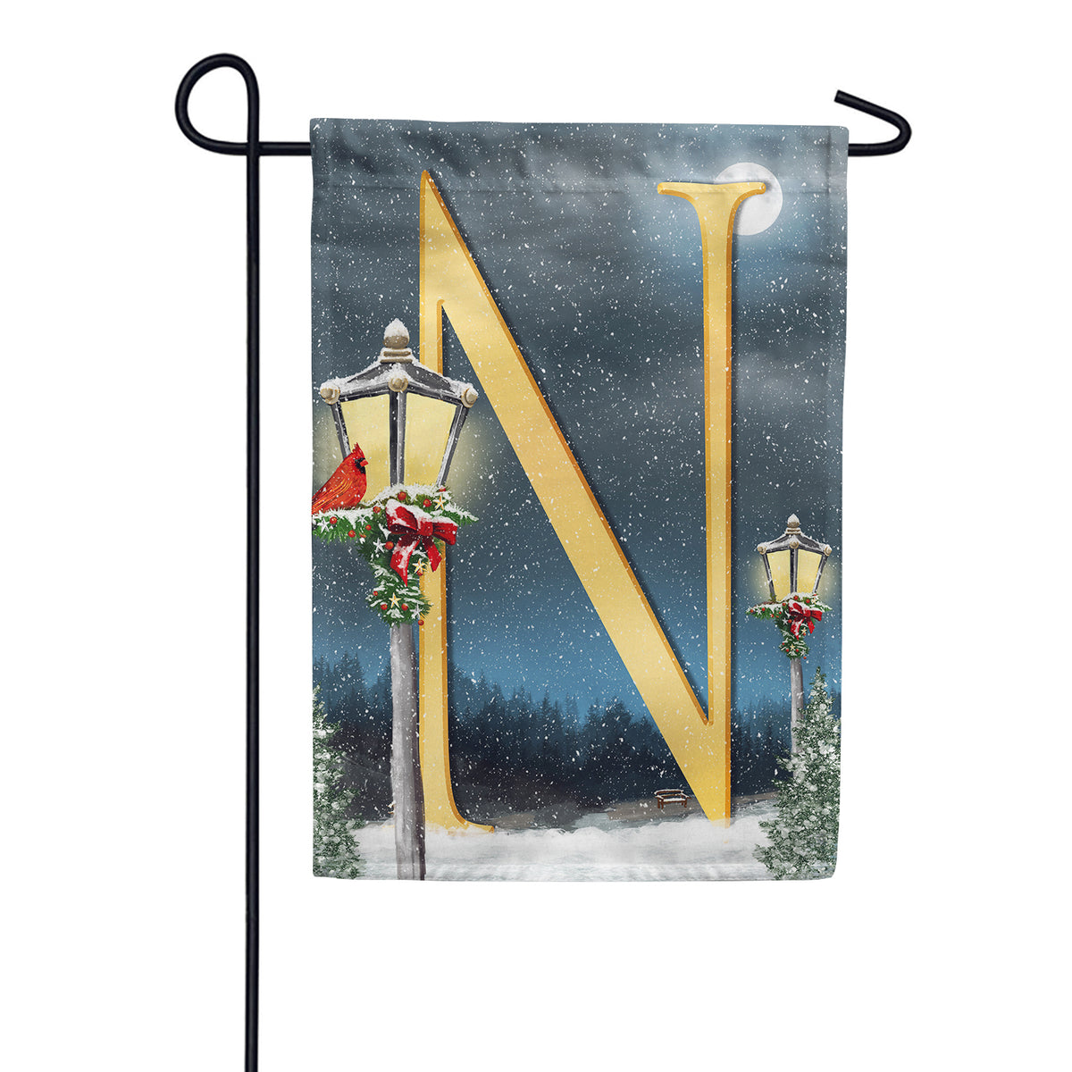 Winter Lamp Warmth Double Sided Monogram Garden Flag
