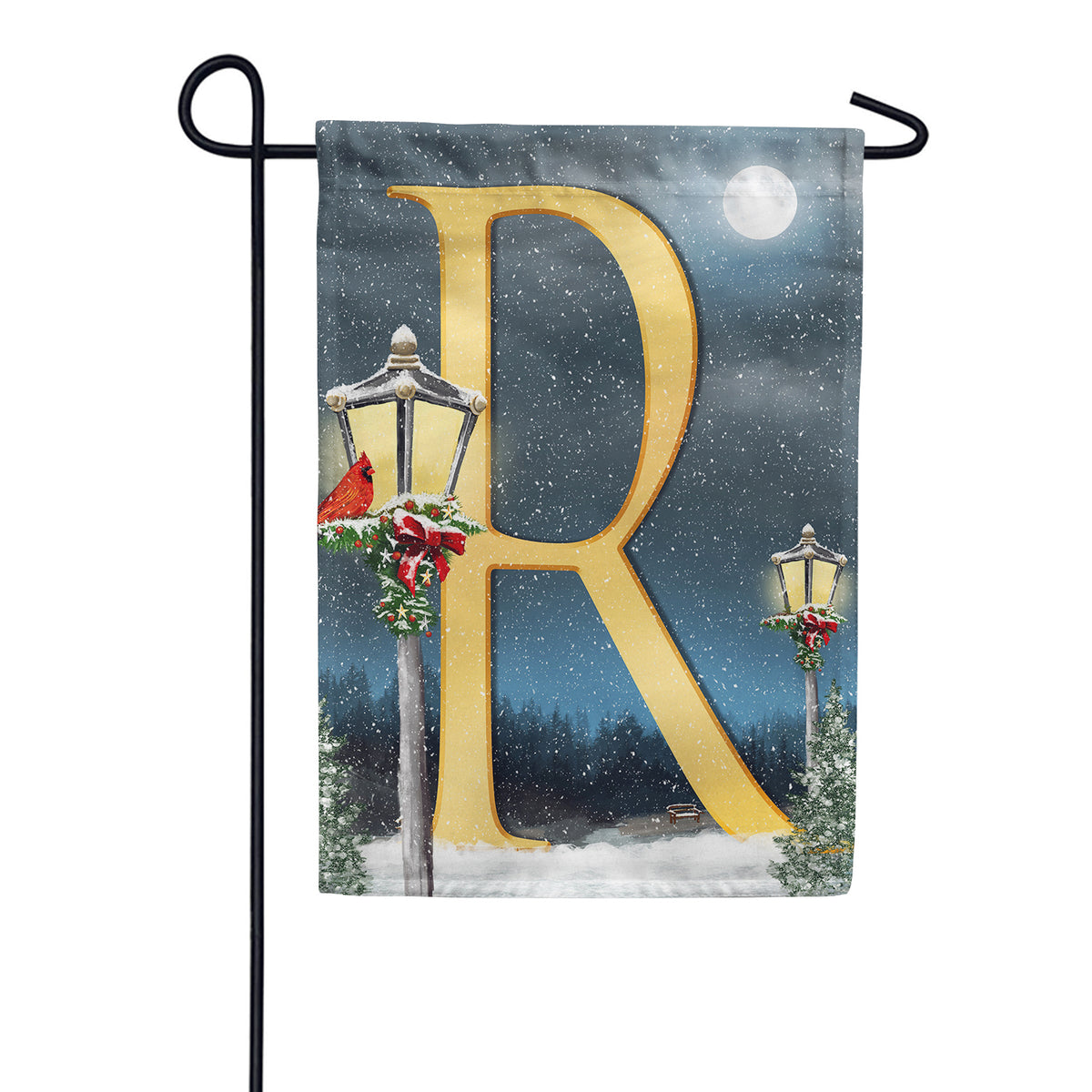 Winter Lamp Warmth Double Sided Monogram Garden Flag