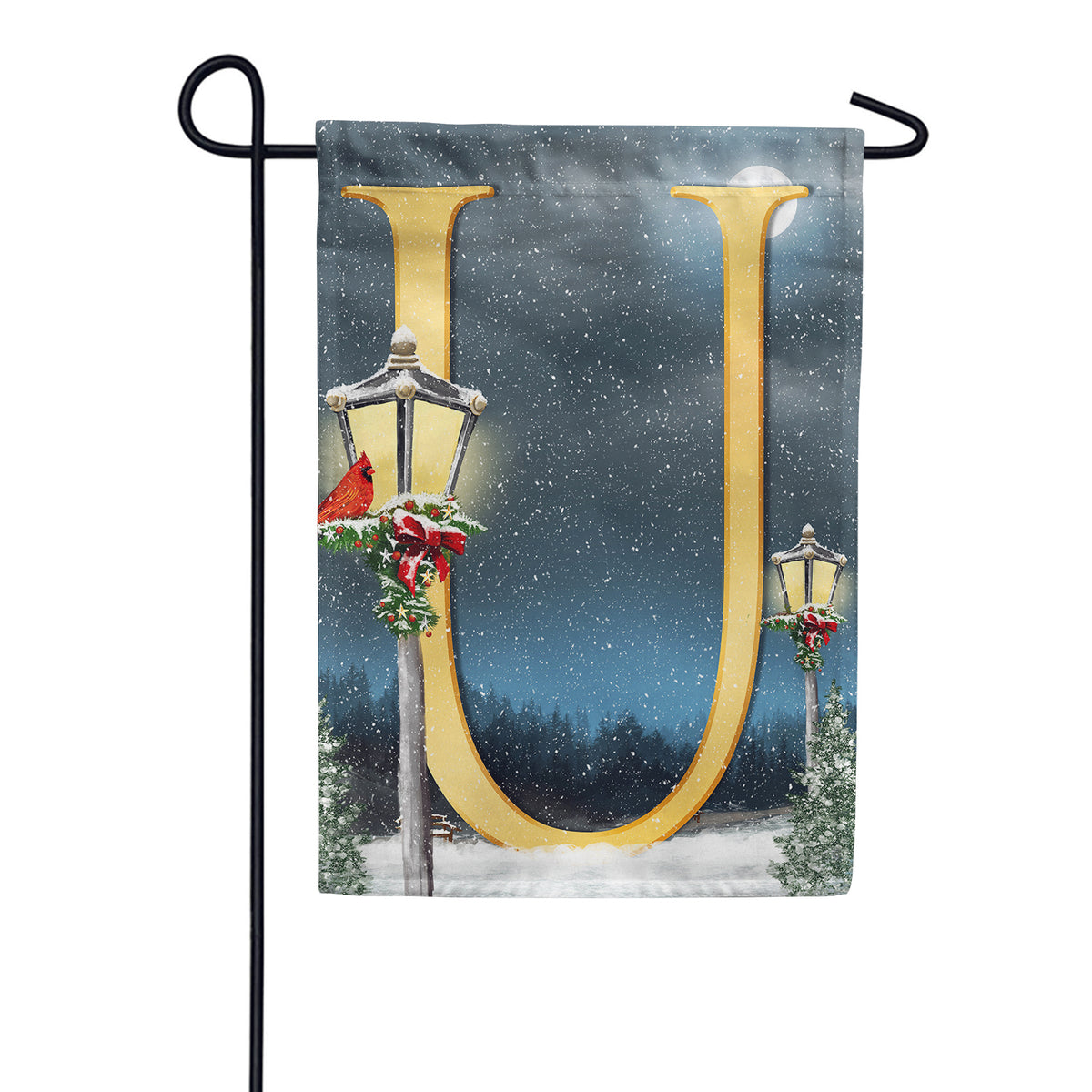 Winter Lamp Warmth Double Sided Monogram Garden Flag