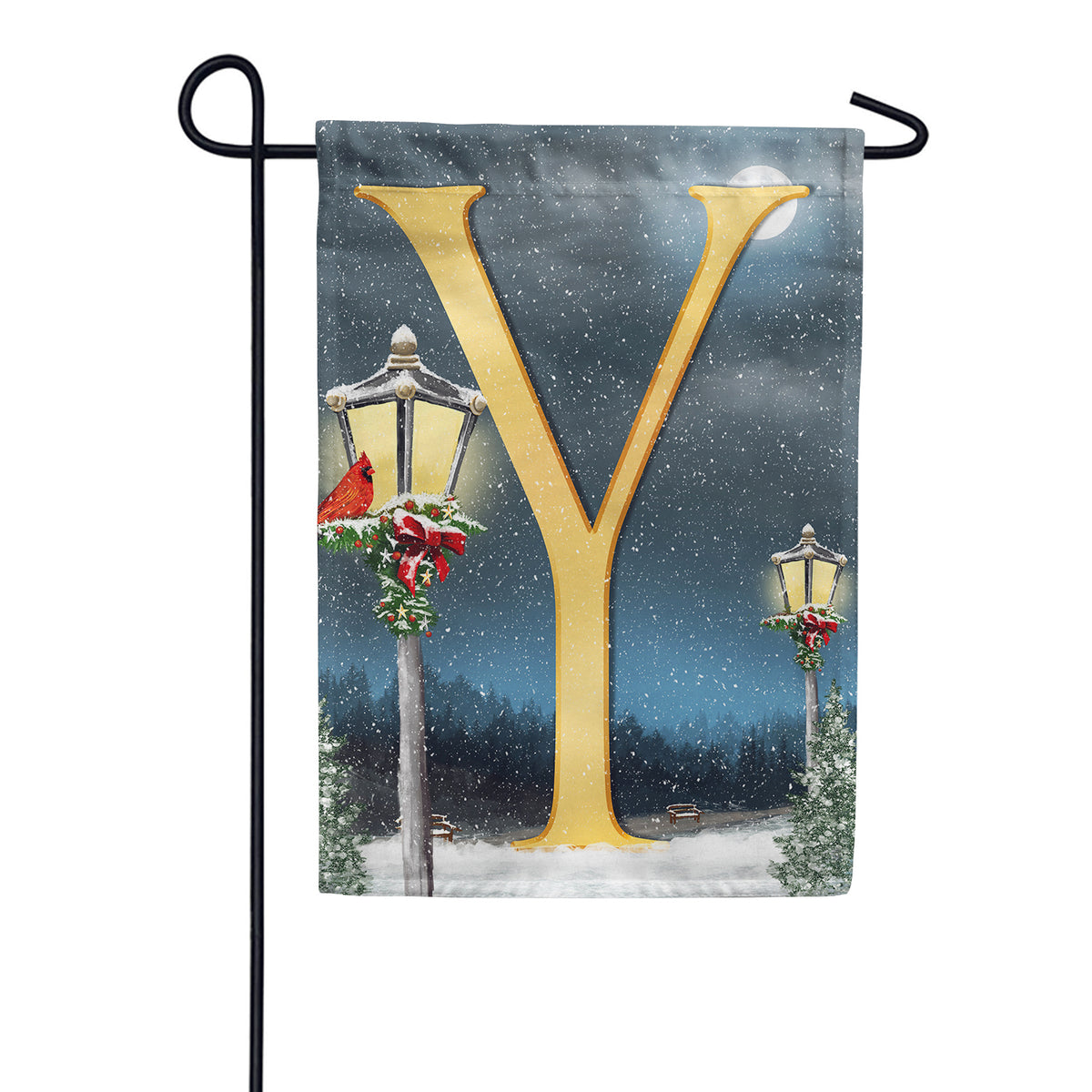 Winter Lamp Warmth Double Sided Monogram Garden Flag