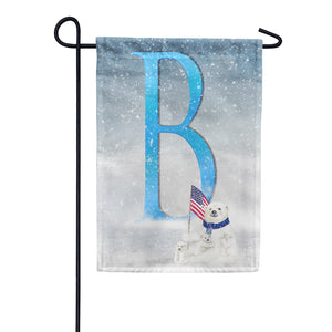 Polar Bear Snow Family Double Sided Monogram Garden Flag