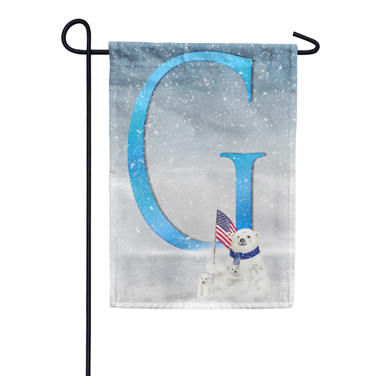 Polar Bear Snow Family Double Sided Monogram Garden Flag