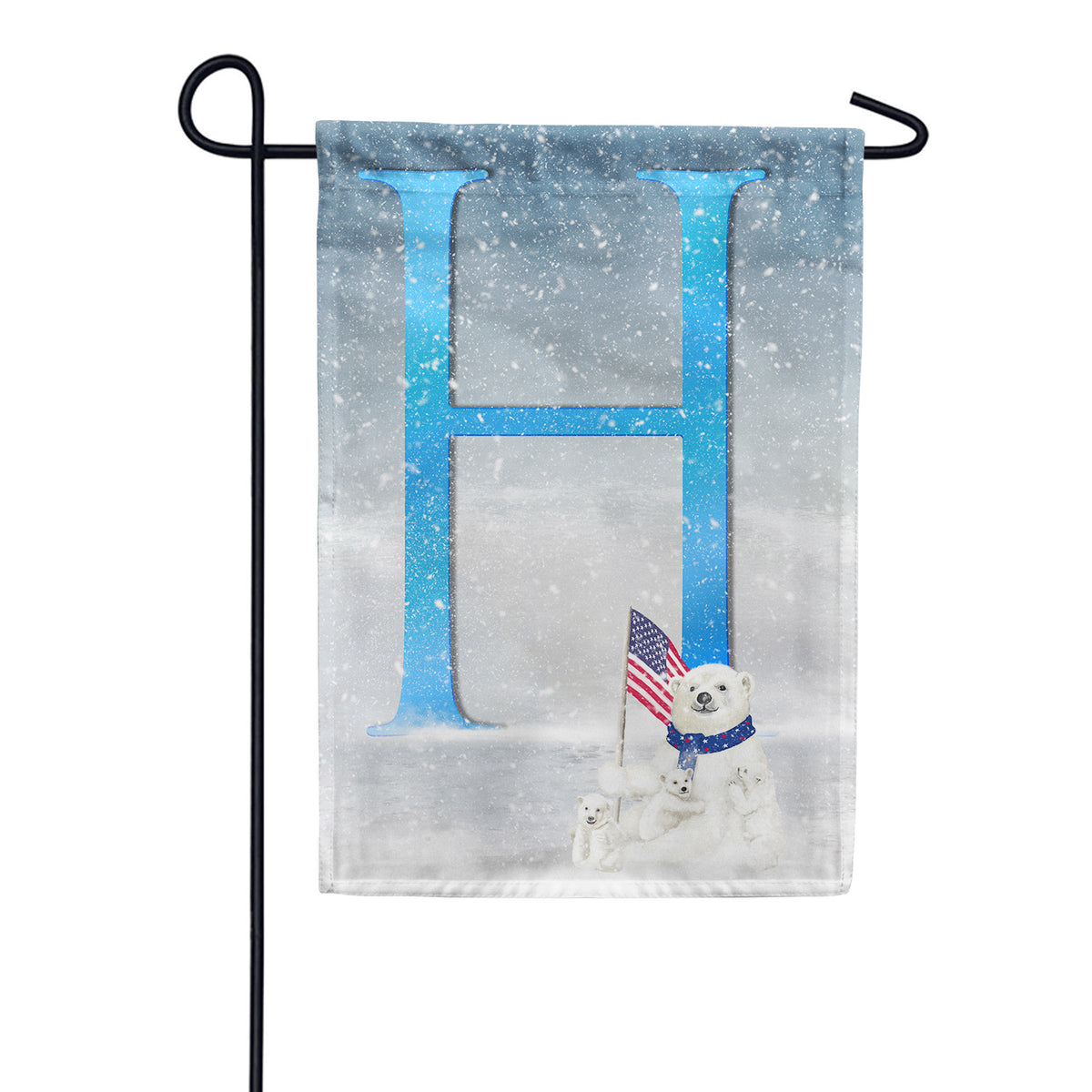 Polar Bear Snow Family Double Sided Monogram Garden Flag